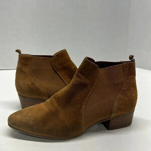 Aquatalia Fuoco Ankle Boots Suede Stacked Heel Bootie Brandy Brown Size 7
